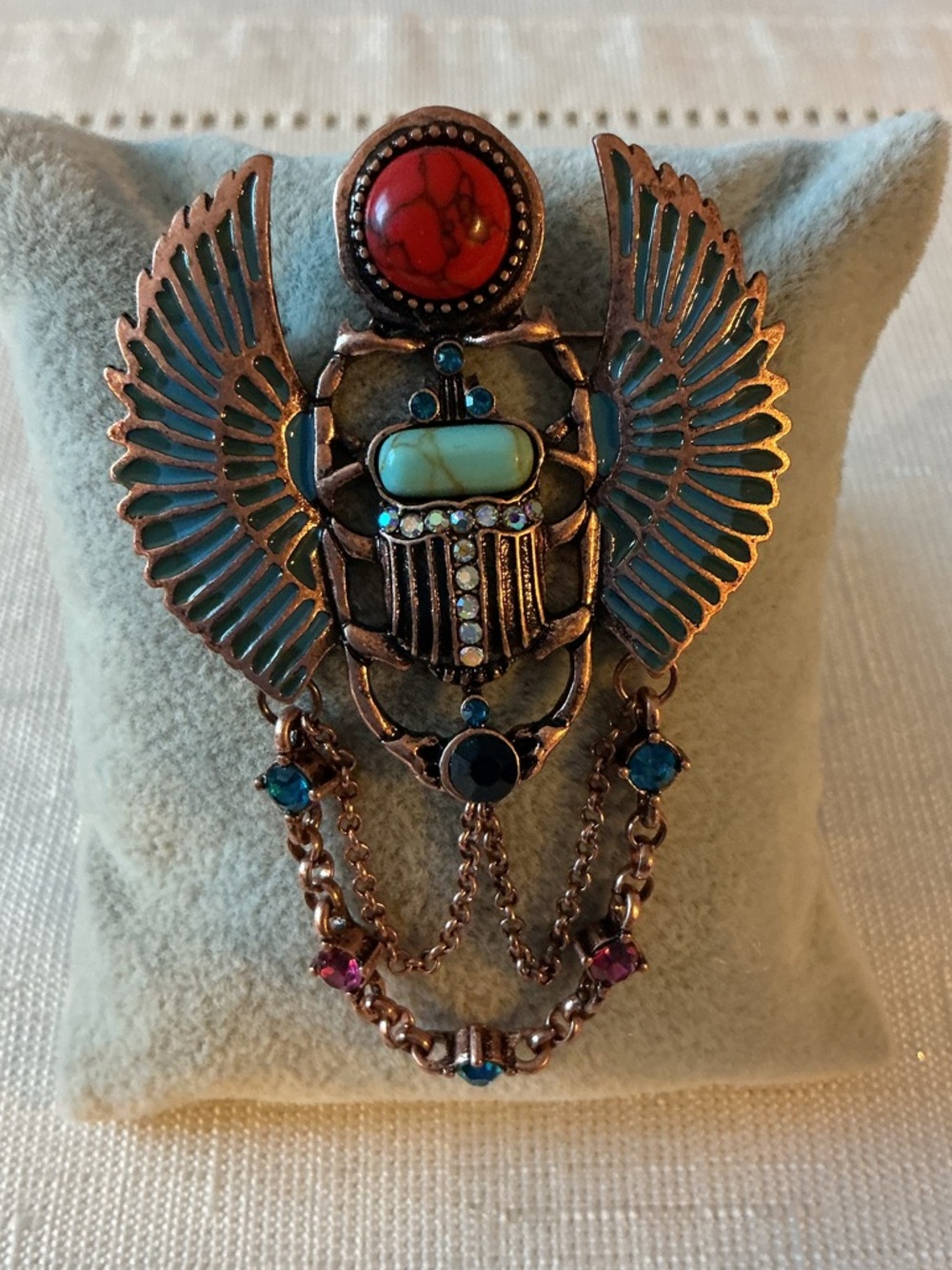 Scarab Egyptian Revival Golden Bronze Tone Brooch Pendant - Picture 2 of 3